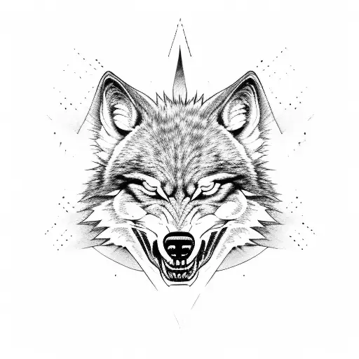 Evil Wolf With No Pupils Showing Teeth