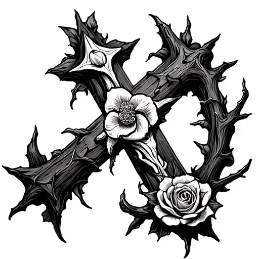 Rose Thorn Jesus Cross Surrounded