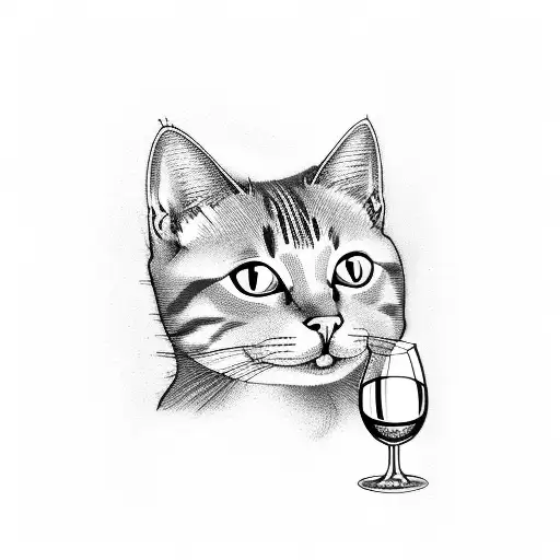 Cat Drinking A Glass Of Wine