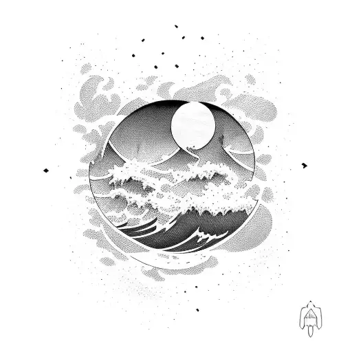 A Dark Wave Crashing Against A Moonlit Shoreline