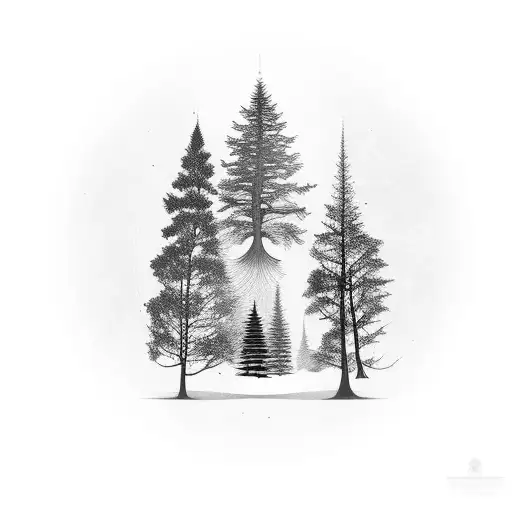 Long Thin Vertical Tatto Pine Tree No Background