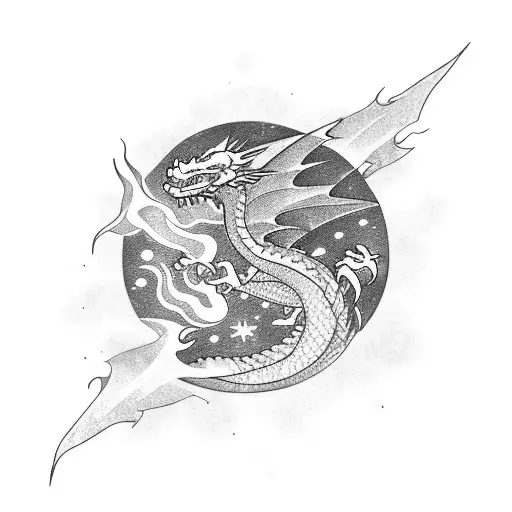 Dragon Soaring Through A Nebula