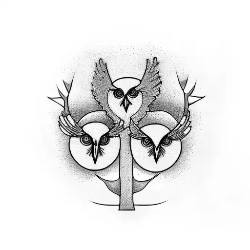 Three Trees With An Owl