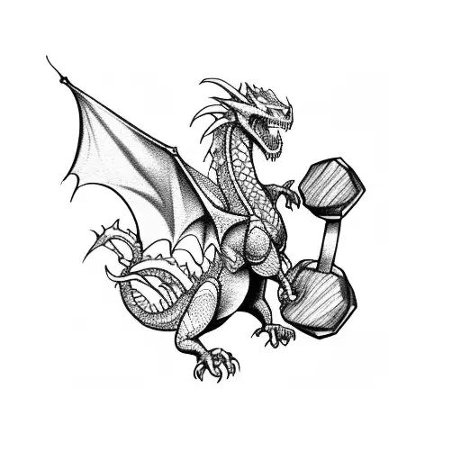 A Fierce Dragon Lifting Weights In A Gym