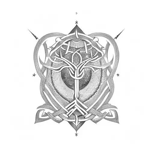 A Detailed Silhouette Of The Tree Of Gondor Intertwined With Viking Runes