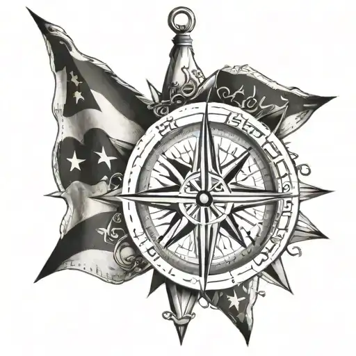 Nautical Star Compass With American Flag And We The People In Old English Script