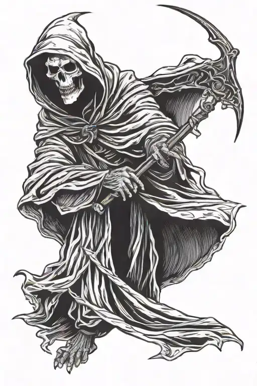 A Dark Tall Reaper In A Cloak Looking At You Pointing And Holding A Long Scythe