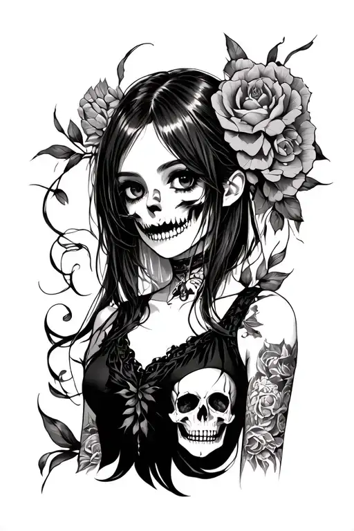 Anime Girl With Skull