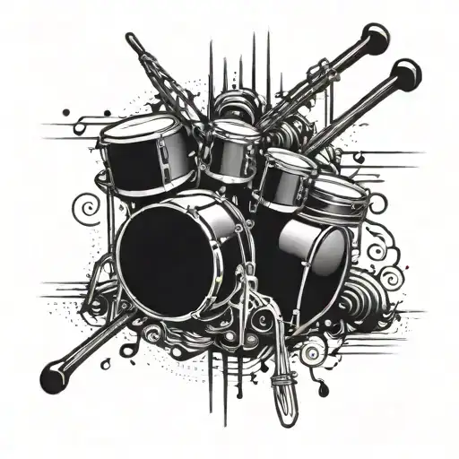 An Abstract Design Combining Engine Pistons With Drumsticks And Music Notes