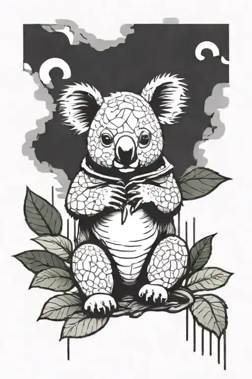 Cyberpunk Koala Holding Eucalyptus