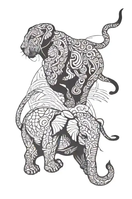 Panther And An Elephant