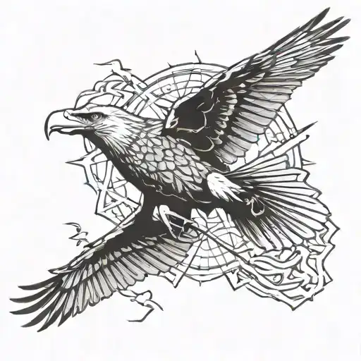 Combine The F22 Raptor And A Bald Eagle In A Dynamic Aerial Battle Scene