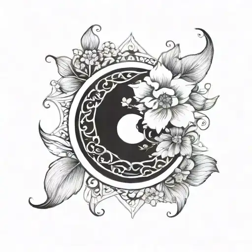Crescent Moon And Flower In Yin Yang