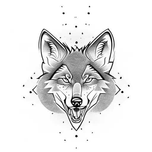 Cartoonish Wolf Head With White Eyes For A Chest