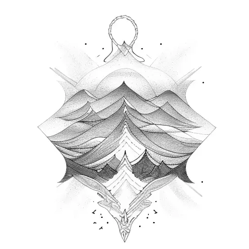 A Mesmerizing Blackwork Tattoo Of A Serene Ocean Merging With A Dense Forest