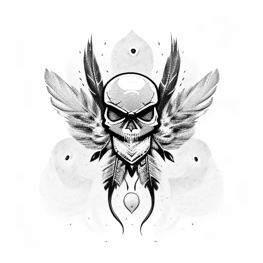 Skull With Owl Feathers