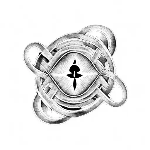 A Blackwork Tattoo Of The Number 34 Intertwined With A Symbol Of Love