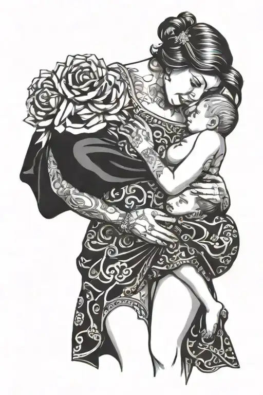 Mom In A Dress Holding A Baby Boy