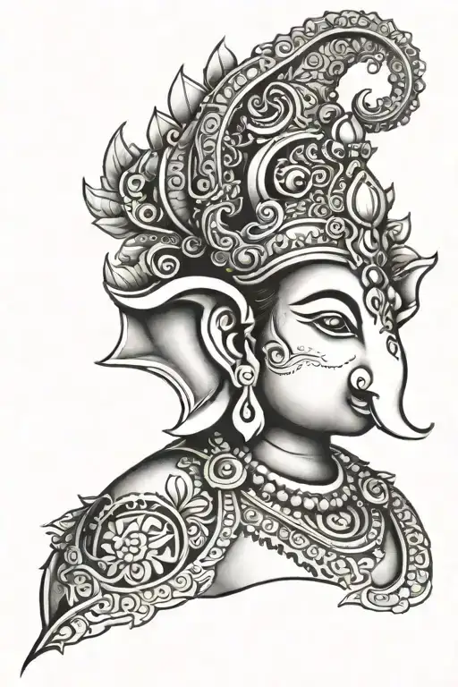 Ganesha On The Shoulder With A Background That Extends Slightly Onto The Chest And Shoulder