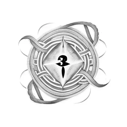 A Blackwork Tattoo Of The Number 34 Intertwined With A Symbol Of Love