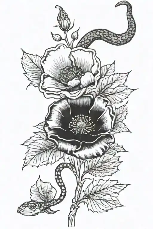 Poppy Flower And Snake Wrapped