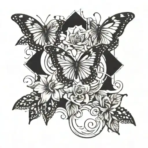 Tramp Stamp Tattoo With Lily Butterfly Hearts And Lines