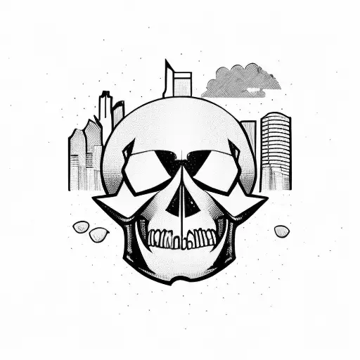 Graffiti Skull With A Los Angeles Cityscape In The Background