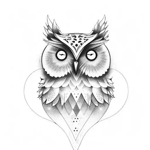 Wise Owl With A Crescent Moon At Night