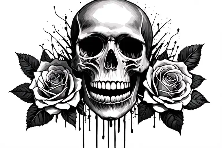 Skull Roses Behind Them There Is A Black Background With Wire