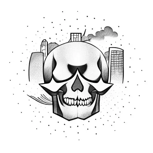 Graffiti Skull With A Los Angeles Cityscape In The Background