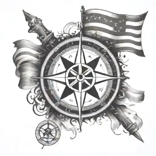 Nautical Star Compass With American Flag And We The People In Old English Script
