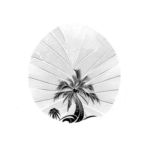 A Beach Palm Made With Waves Forms Inside