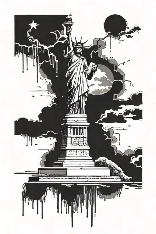 Nyc Sky Line And Statue Of Liberty Black