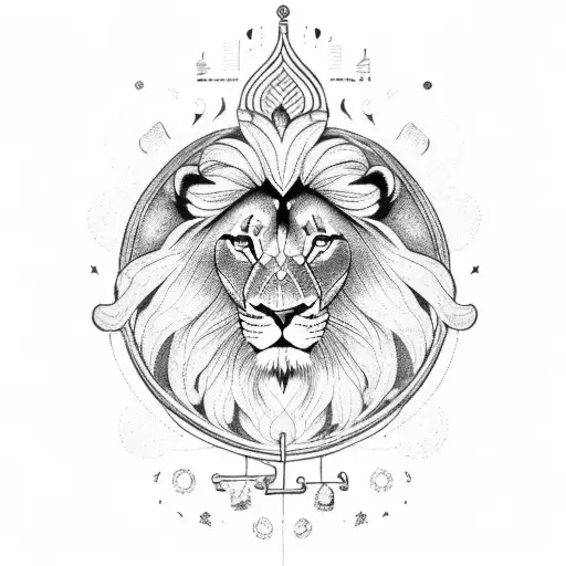 A Lion's Head Surrounded By Musical Notes And The Silhouette Of Yggdrasil