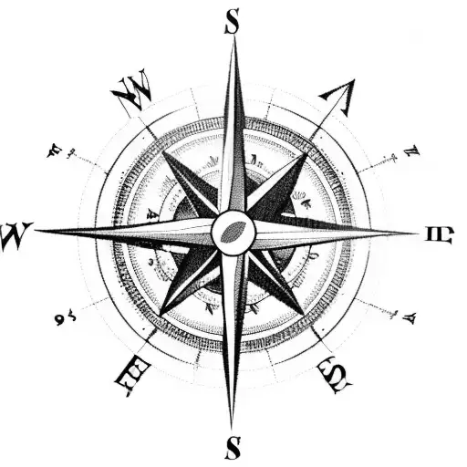 A Compass Surrounded By Dancing Silhouettes In Blackwork Style