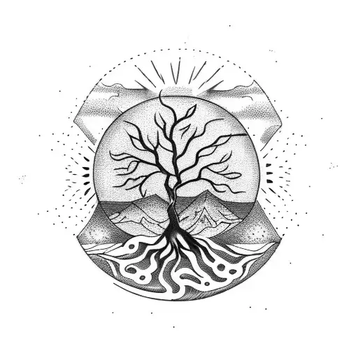 Sun And Moon And Tree