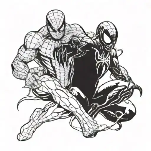 Spiderman And Venom Engaged In An Epic Fight Scene