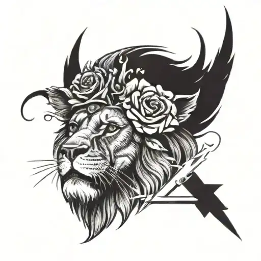A Lion Wearing A Crown Made Of Roses And Holding A Lightning Bolt