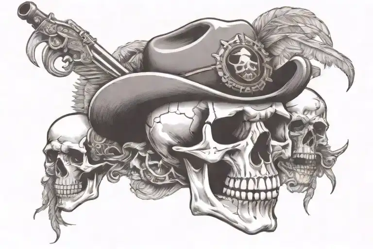 Cowboy Skull And Pirate Skull And Native American Skull Together