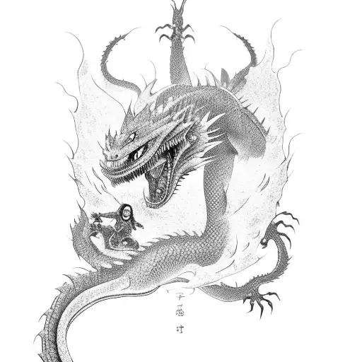 Samuari Fighting A Dragon