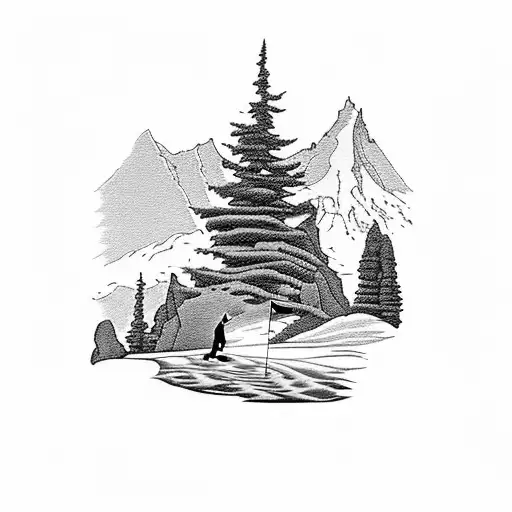 A Serene Landscape Of Mt Hood With A Golfer Teeing Off In The Foreground