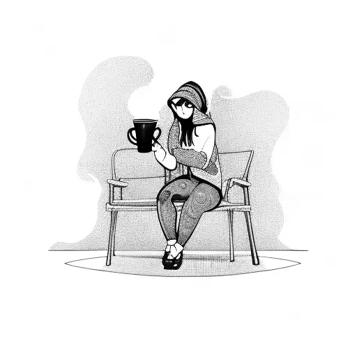 Girl Sitting At Chair With A Coffee Wearing Leggings And A Hoodie