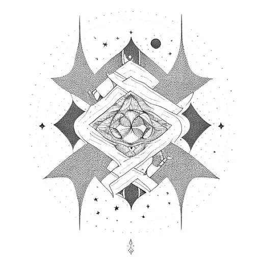 A Blackwork Tattoo Of A Starry Sky With A Poetry Quote Written Across It