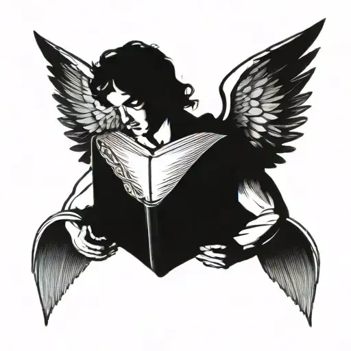 Angel With A Shield And A Book Rising Up