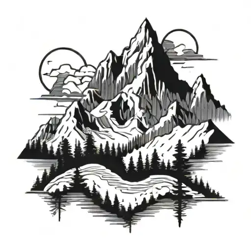 A Minimalist Outline Of The Himalayas With A Forest Backdrop