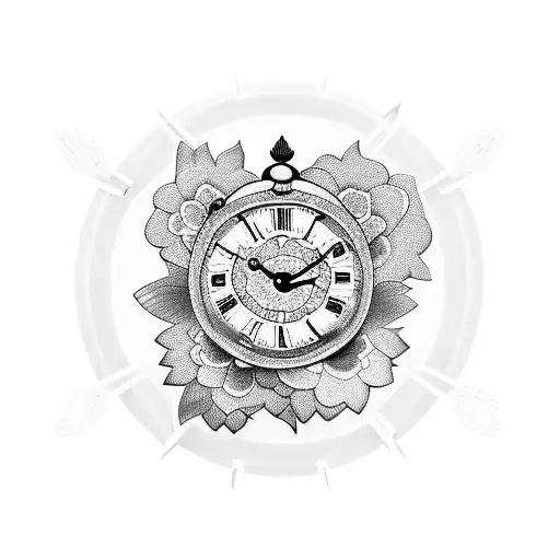 Smashed Clock With Butterflies And Flowers