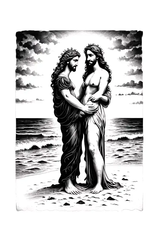 God Holding Husband And Wife Hands On The Beach