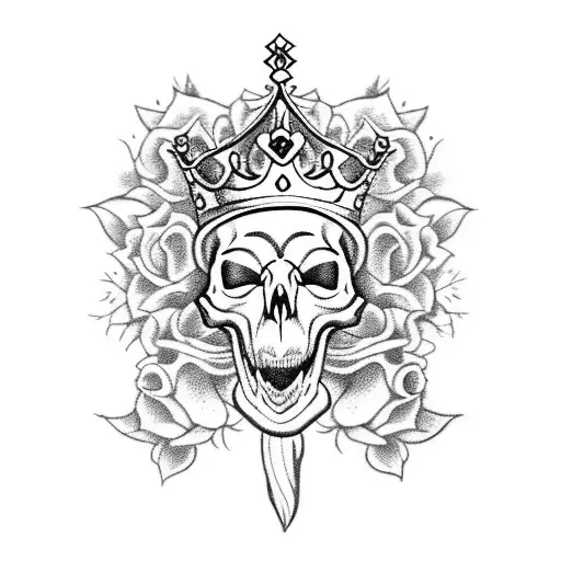 A Panther Eating A Skull Wearing A Crown Of Roses