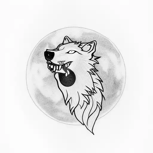 A Wolf Howling At A Full Moon With Musical Notes Surrounding It