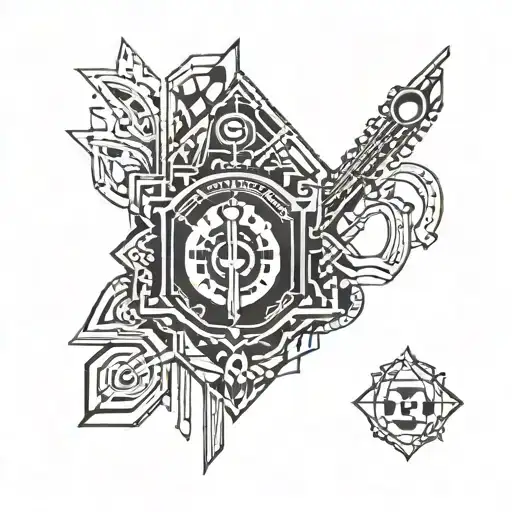 A Geometric Design Incorporating Musical Notes And Police Badge Elements